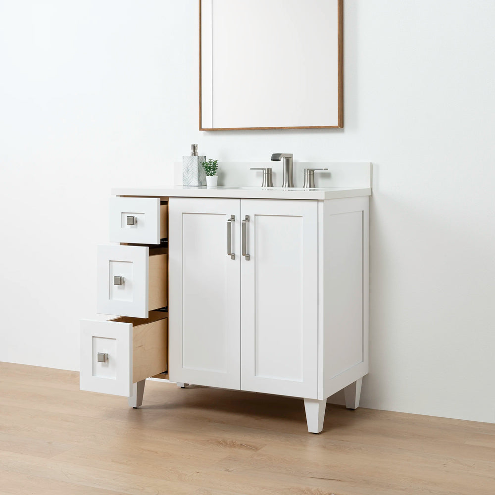 
                  
                    Bridgeport SLIM 36" Satin White Bathroom Vanity, Right Sink - Teodor Vanities United States
                  
                