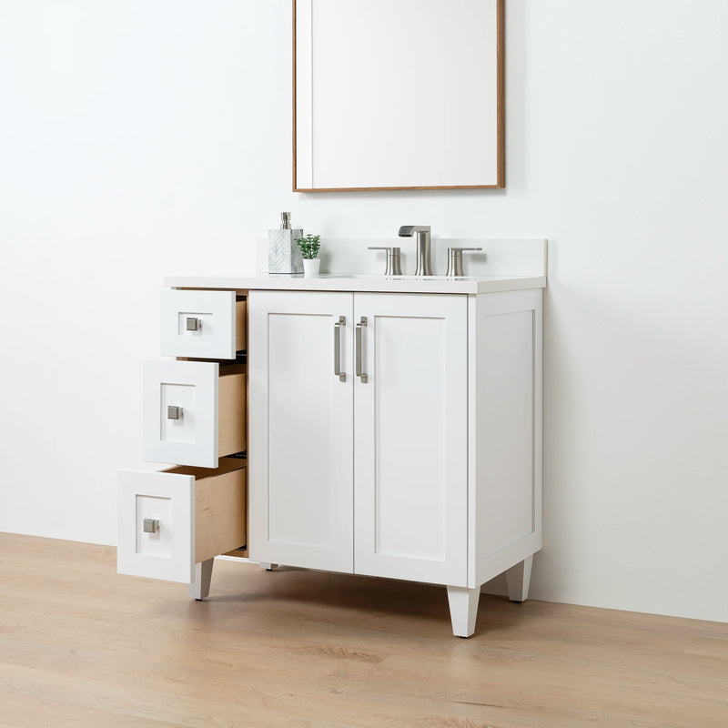 Bridgeport SLIM 36" Satin White Bathroom Vanity, Right Sink - Teodor Vanities United States