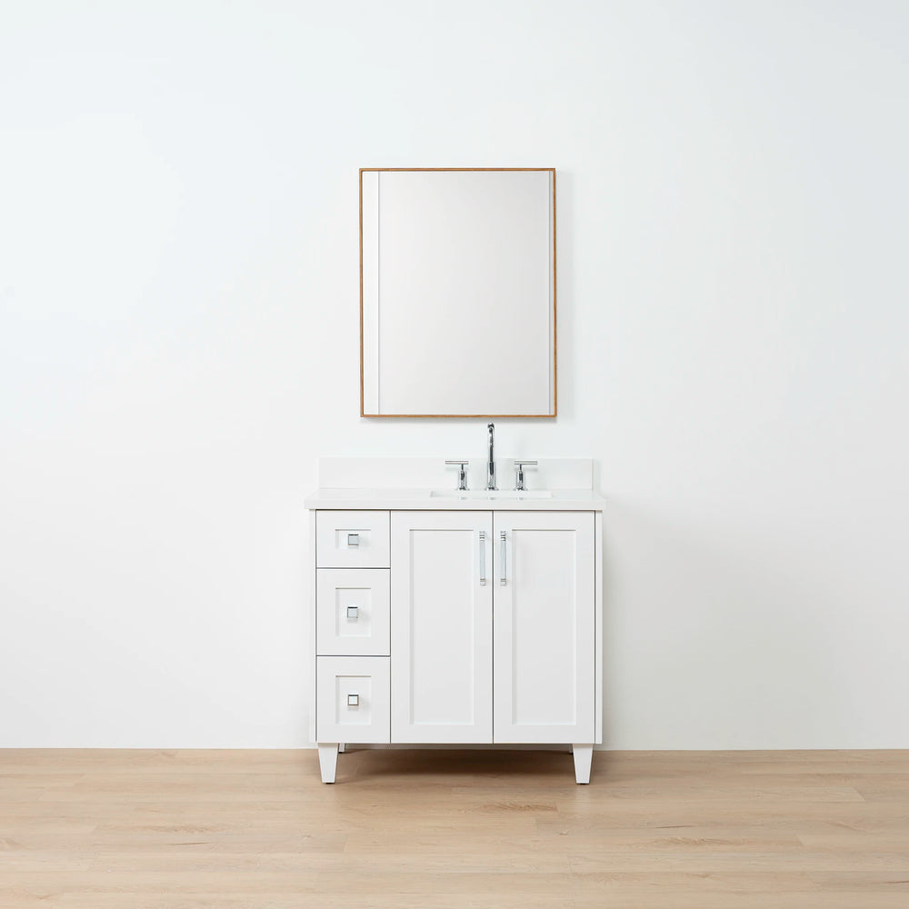 
                  
                    Bridgeport SLIM 36" Satin White Bathroom Vanity, Right Sink - Teodor Vanities United States
                  
                