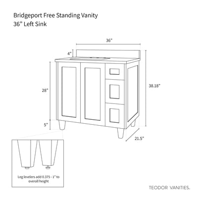 Bridgeport 36" American Black Walnut Bathroom Vanity, Left Sink - Teodor Vanities United States