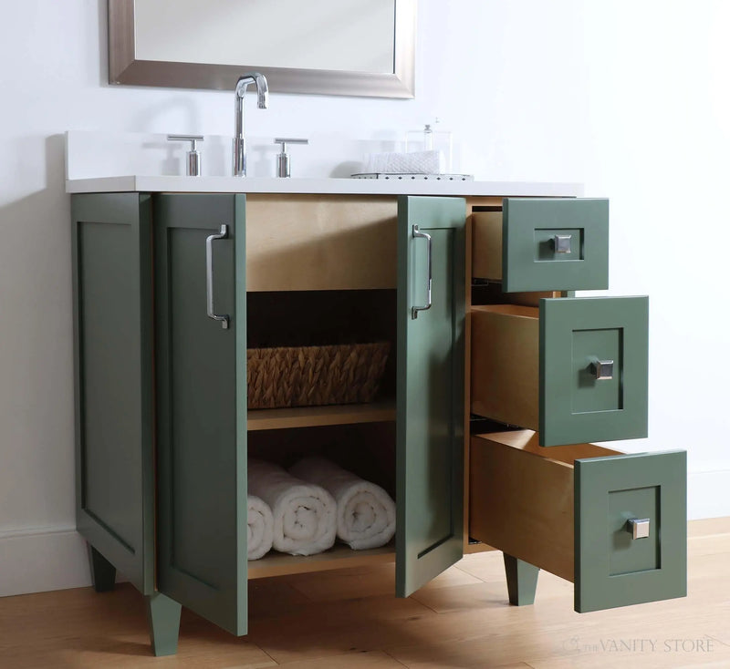 Bridgeport 36" Sage Green Bathroom Vanity, Left Sink - Teodor Vanities United States