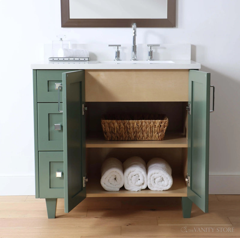 Bridgeport 36" Sage Green Bathroom Vanity, Right Sink - Teodor Vanities United States