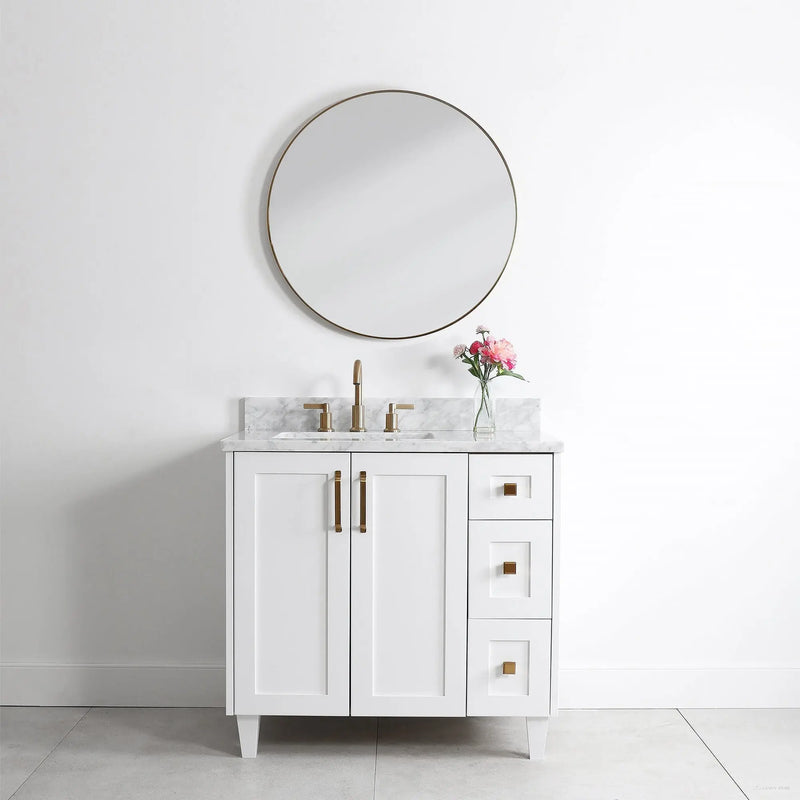 Bridgeport 36" Satin White Bathroom Vanity, Left Sink - Teodor Vanities United States