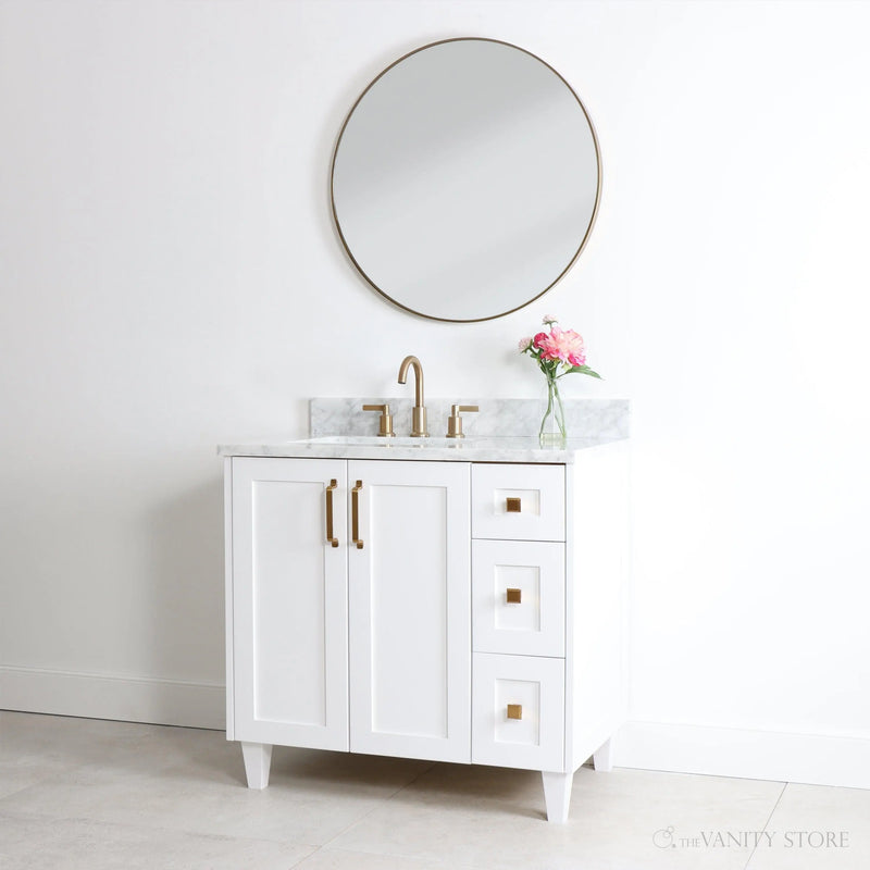 Bridgeport 36" Satin White Bathroom Vanity, Left Sink - Teodor Vanities United States