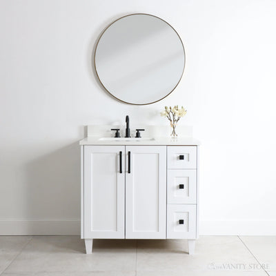 Bridgeport 36" Satin White Bathroom Vanity, Left Sink - Teodor Vanities United States