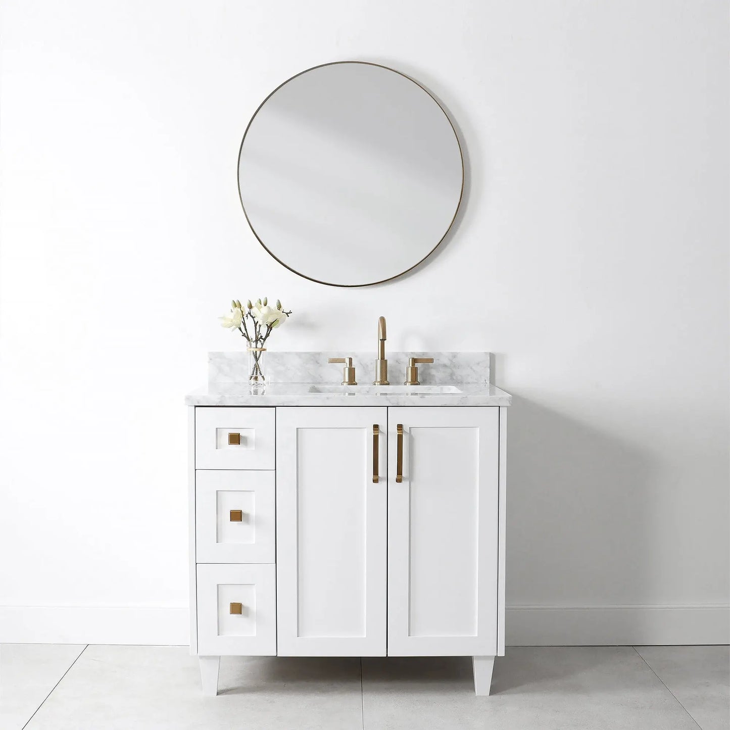 Bridgeport 36" Satin White Bathroom Vanity, Right Sink - Teodor Vanities United States