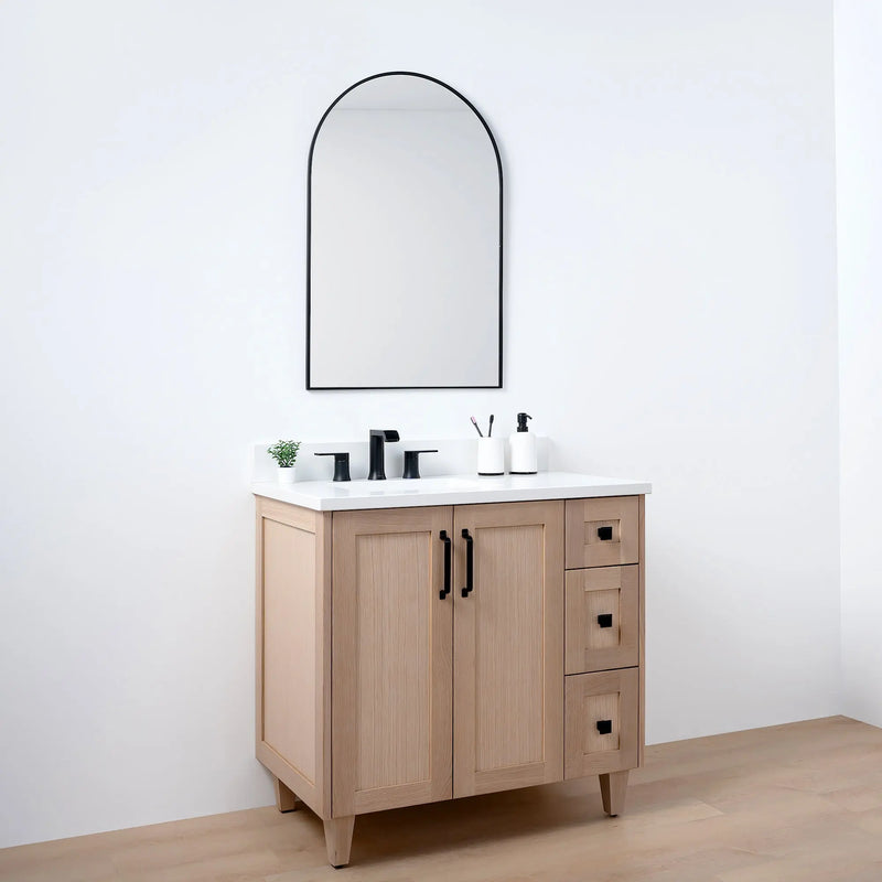 Bridgeport 36" White Oak Bathroom Vanity, Left Sink