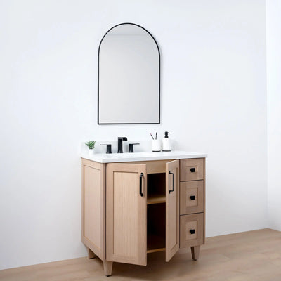 Bridgeport 36" White Oak Bathroom Vanity, Left Sink
