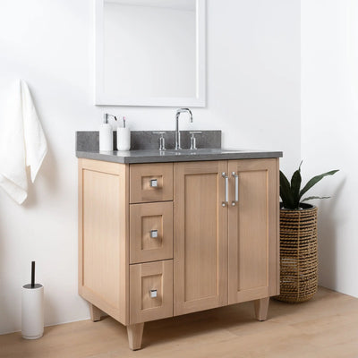 Bridgeport 36" White Oak Bathroom Vanity, Right Sink