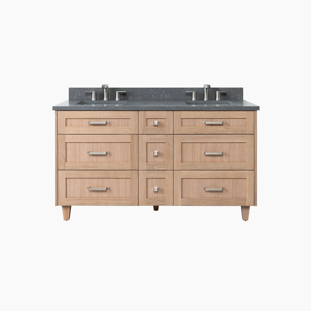 Bridgeport 60" White Oak Bathroom Vanity, Double Sink w/ Drawers