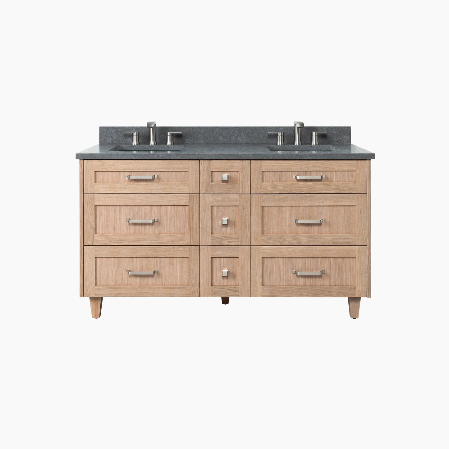 Bridgeport 60" White Oak Bathroom Vanity, Double Sink - All Drawers