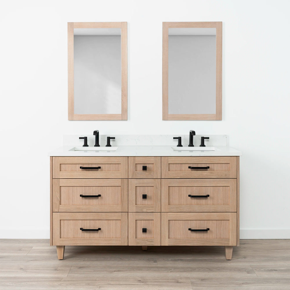 
                  
                    Bridgeport 60" White Oak Bathroom Vanity, Double Sink - All Drawers
                  
                