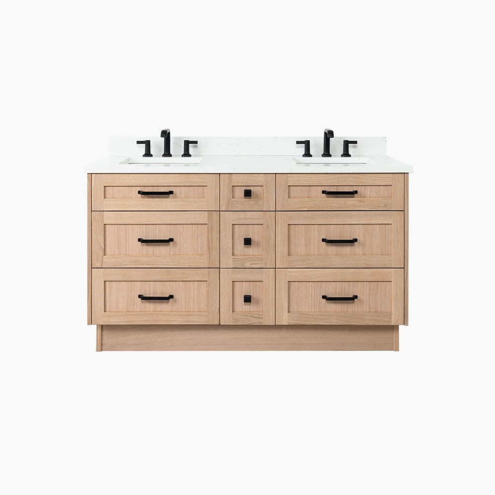 
                  
                    Bridgeport 60" White Oak Bathroom Vanity, Double Sink w/ Drawers
                  
                