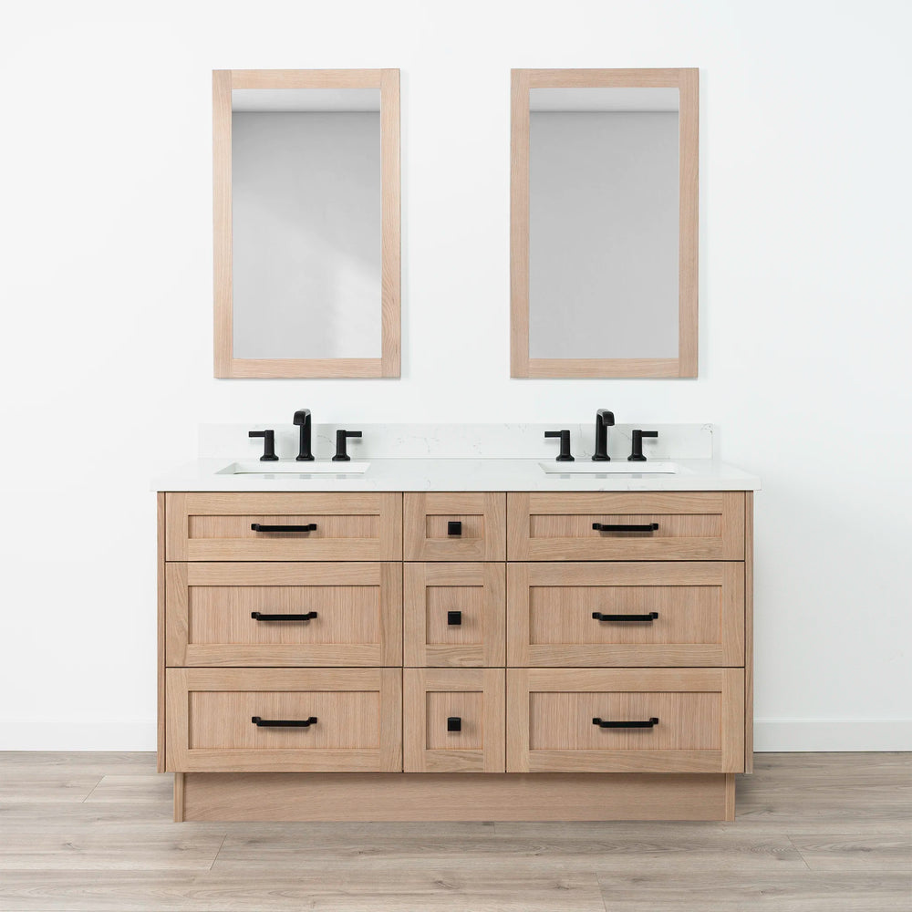 
                  
                    Bridgeport 60" White Oak Bathroom Vanity, Double Sink - All Drawers
                  
                