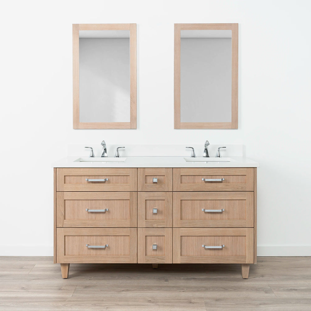 
                  
                    Bridgeport 60" White Oak Bathroom Vanity, Double Sink w/ Drawers
                  
                