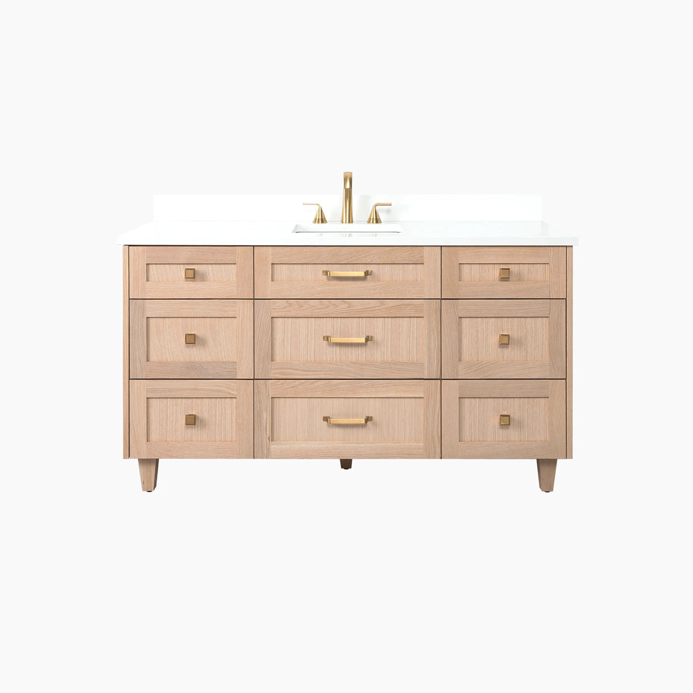 
                  
                    Bridgeport 60" White Oak Bathroom Vanity - All Drawers
                  
                