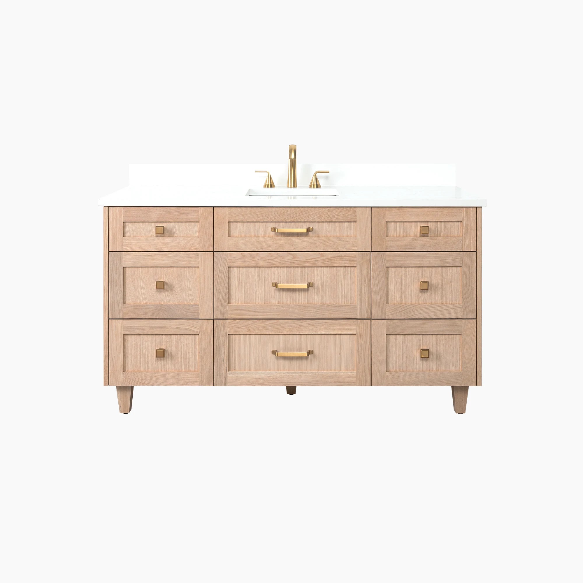 Bridgeport 60" White Oak Bathroom Vanity - All Drawers