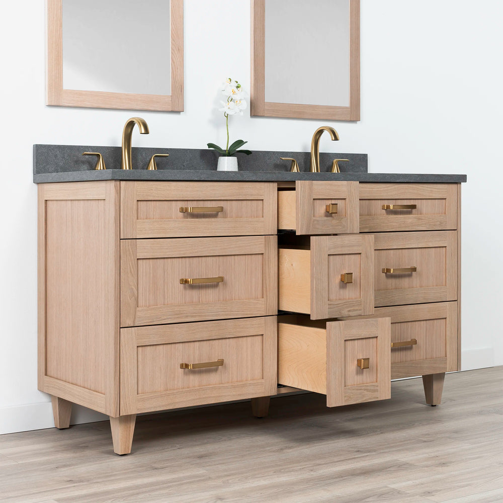 
                  
                    Bridgeport 60" White Oak Bathroom Vanity, Double Sink - All Drawers
                  
                