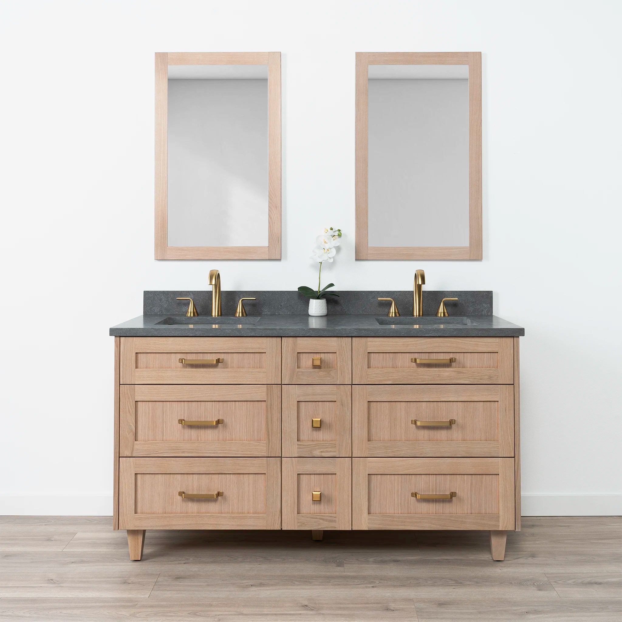 Bridgeport 60" White Oak Bathroom Vanity, Double Sink - All Drawers