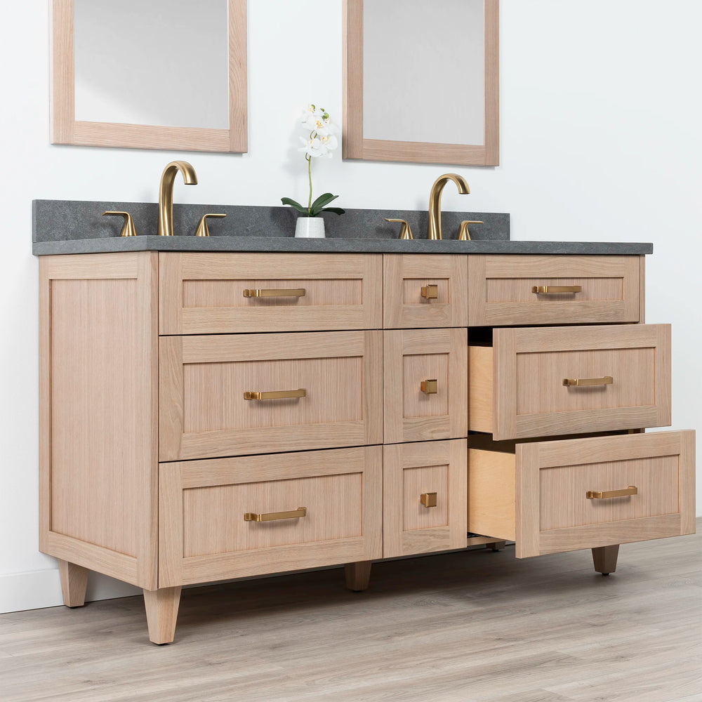 
                  
                    Bridgeport 60" White Oak Bathroom Vanity, Double Sink - All Drawers
                  
                