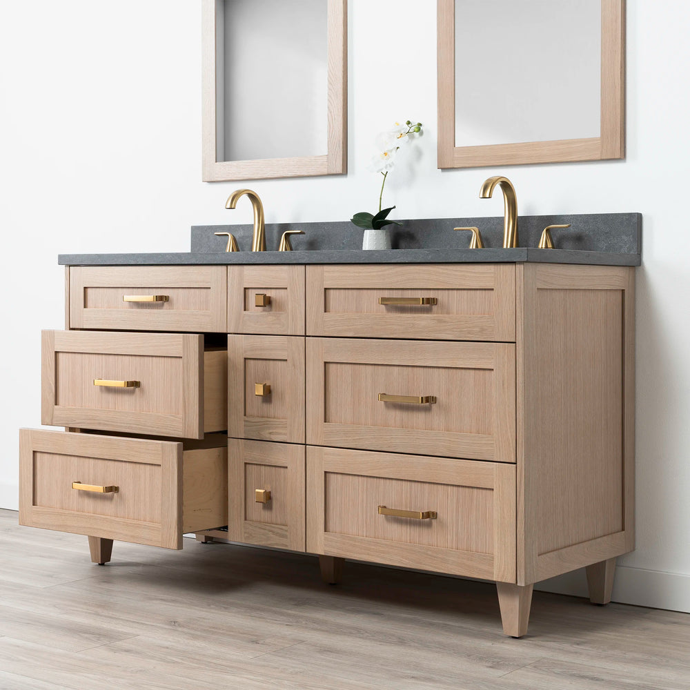 
                  
                    Bridgeport 60" White Oak Bathroom Vanity, Double Sink - All Drawers
                  
                