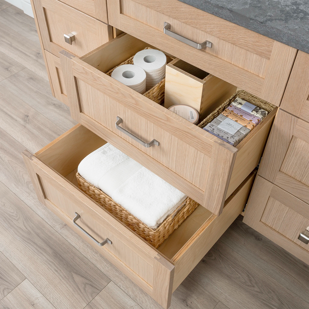 
                  
                    Bridgeport 60" White Oak Bathroom Vanity - All Drawers
                  
                