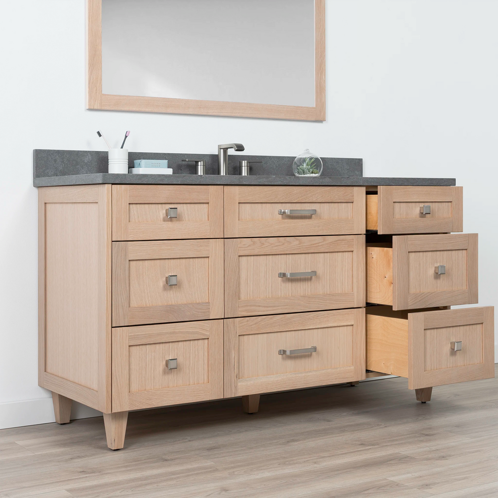 
                  
                    Bridgeport 60" White Oak Bathroom Vanity - All Drawers
                  
                