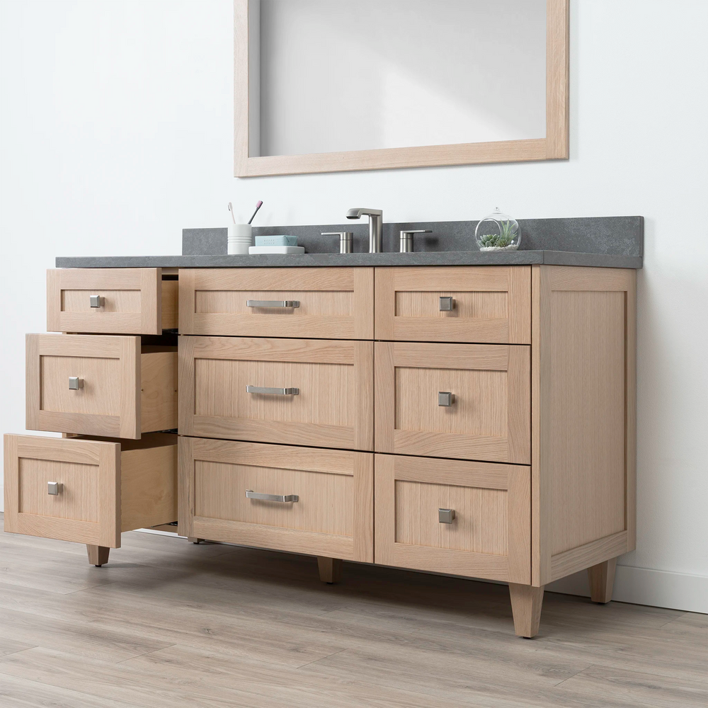 
                  
                    Bridgeport 60" White Oak Bathroom Vanity - All Drawers
                  
                