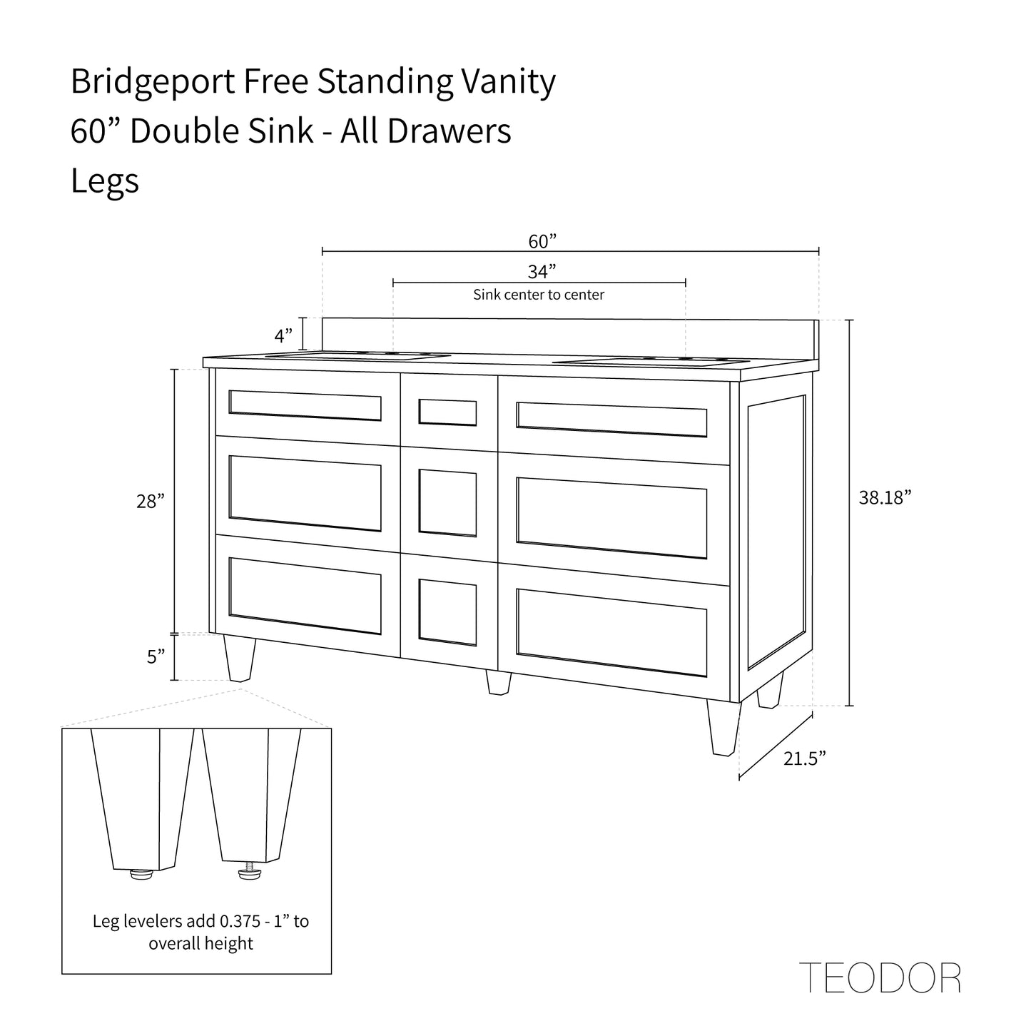 
                  
                    Bridgeport 60" White Oak Bathroom Vanity, Double Sink - All Drawers
                  
                