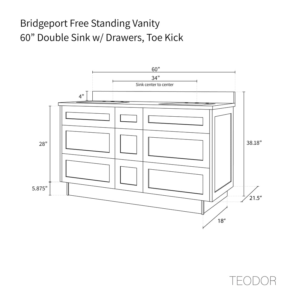 
                  
                    Bridgeport 60" White Oak Bathroom Vanity, Double Sink w/ Drawers
                  
                