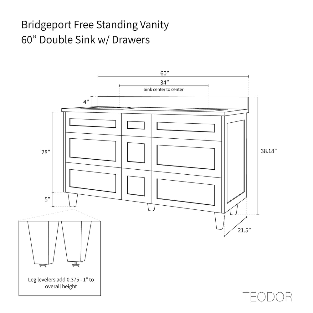 
                  
                    Bridgeport 60" White Oak Bathroom Vanity, Double Sink w/ Drawers
                  
                