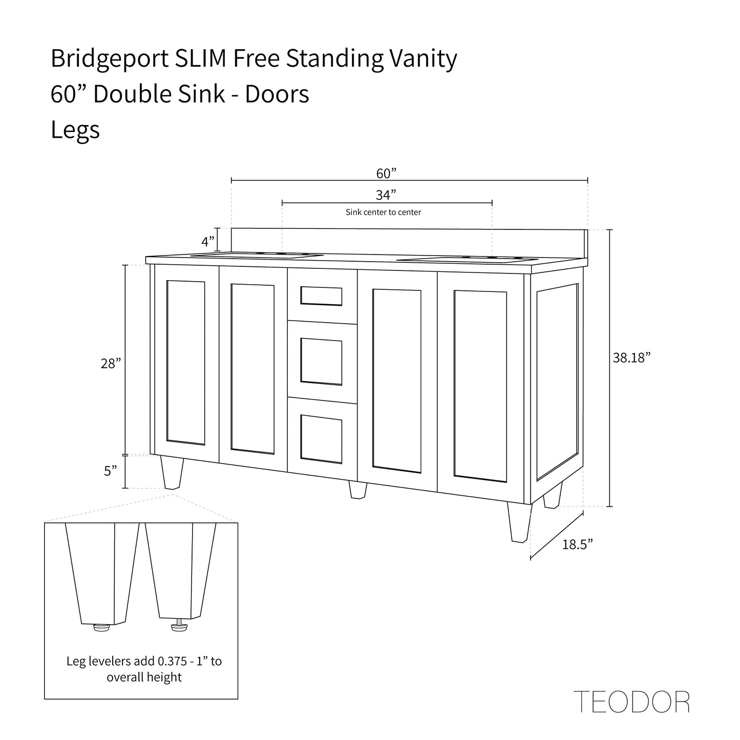 
                  
                    Bridgeport SLIM 60" White Oak Bathroom Vanity, Double Sink - Teodor Vanities United States
                  
                