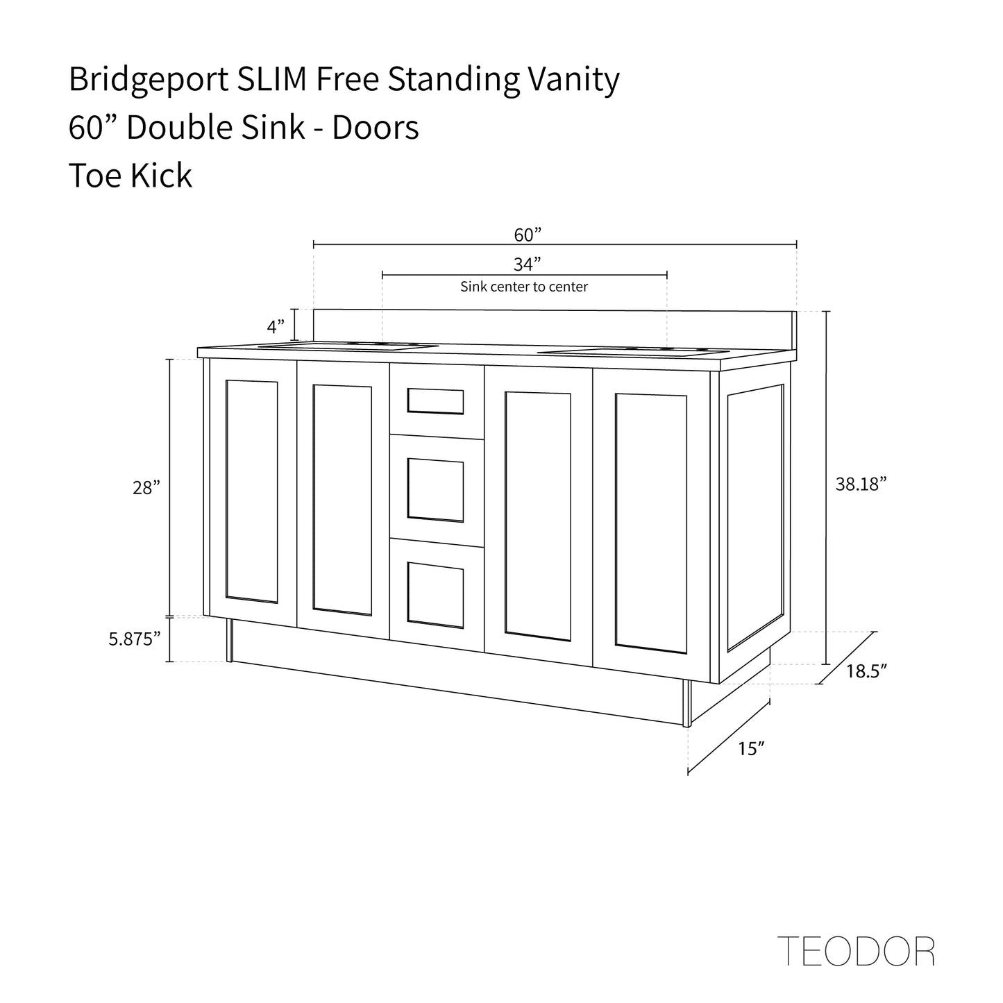 
                  
                    Bridgeport SLIM 60" White Oak Bathroom Vanity, Double Sink
                  
                