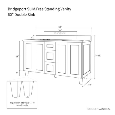 Bridgeport SLIM 60" Satin White Bathroom Vanity, Double Sink