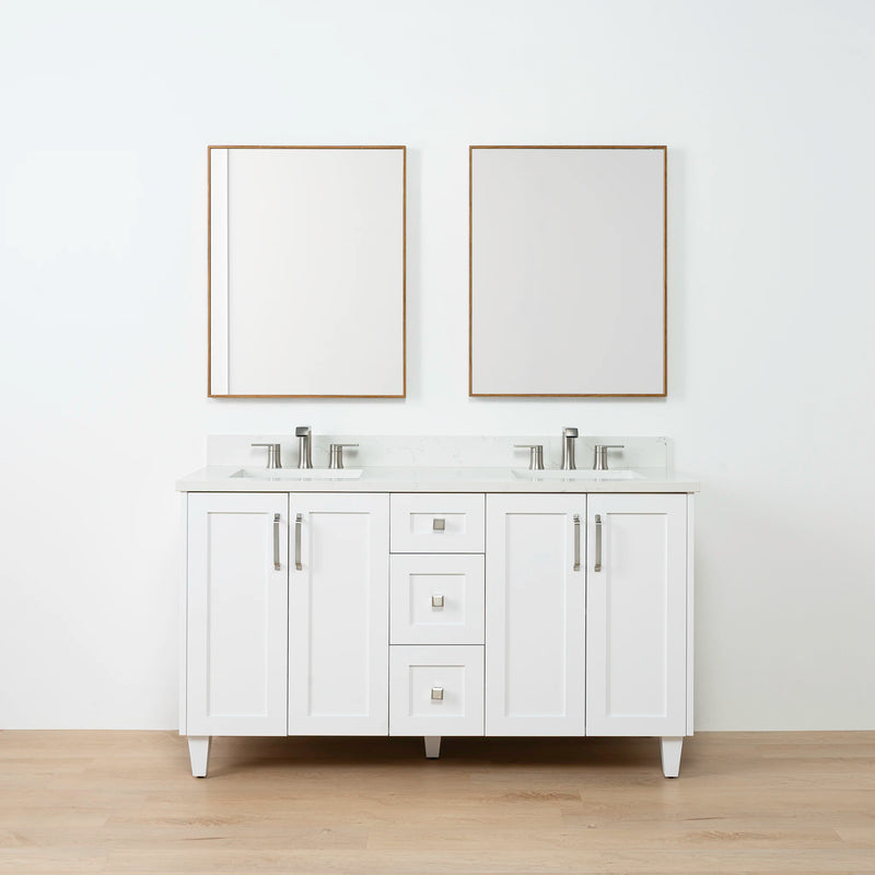 Bridgeport 60" Satin White Bathroom Vanity, Double Sink