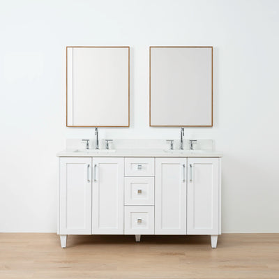 Bridgeport 60" Satin White Bathroom Vanity, Double Sink