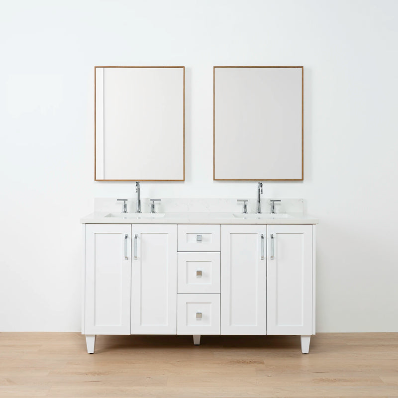 Bridgeport 60" Satin White Bathroom Vanity, Double Sink