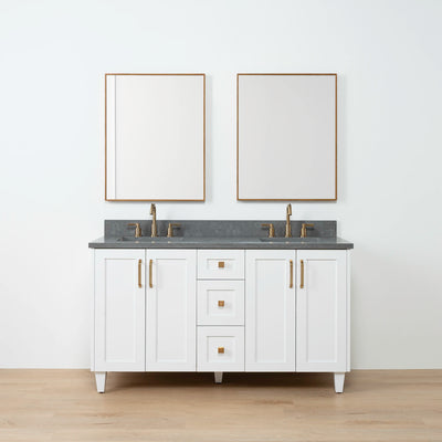 Bridgeport 60" Satin White Bathroom Vanity, Double Sink