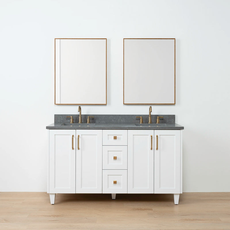 Bridgeport 60" Satin White Bathroom Vanity, Double Sink