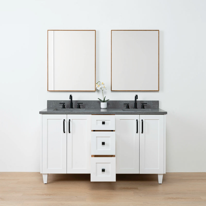 Bridgeport 60" Satin White Bathroom Vanity, Double Sink