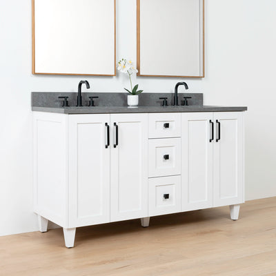 Bridgeport 60" Satin White Bathroom Vanity, Double Sink