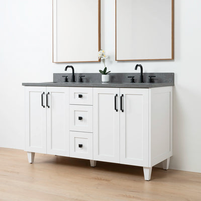 Bridgeport 60" Satin White Bathroom Vanity, Double Sink