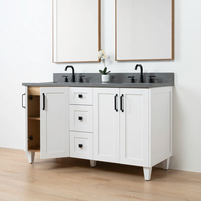 Bridgeport 60" Satin White Bathroom Vanity, Double Sink