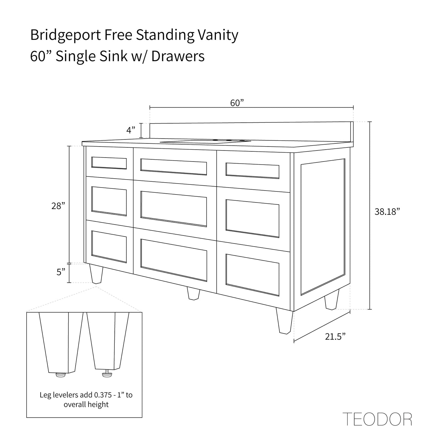 
                  
                    Bridgeport SLIM 60" White Oak Bathroom Vanity - All Drawers Teodor Bathroom Vanity United States
                  
                