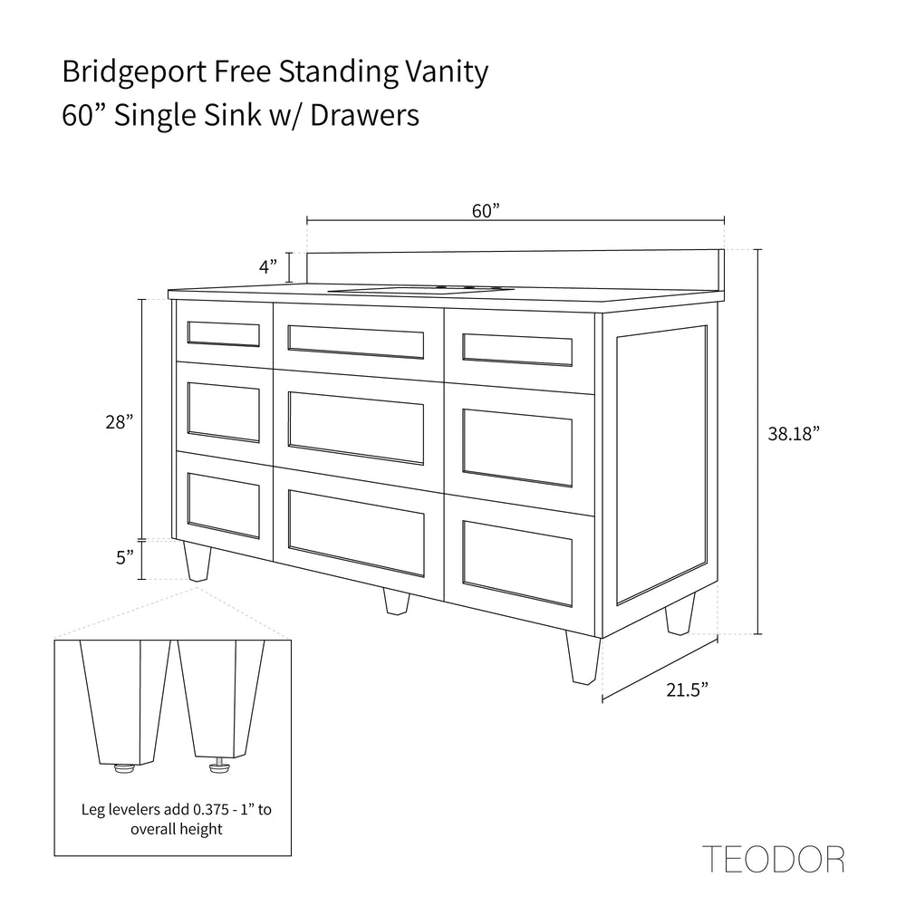 
                  
                    Bridgeport 60" White Oak Bathroom Vanity - All Drawers
                  
                