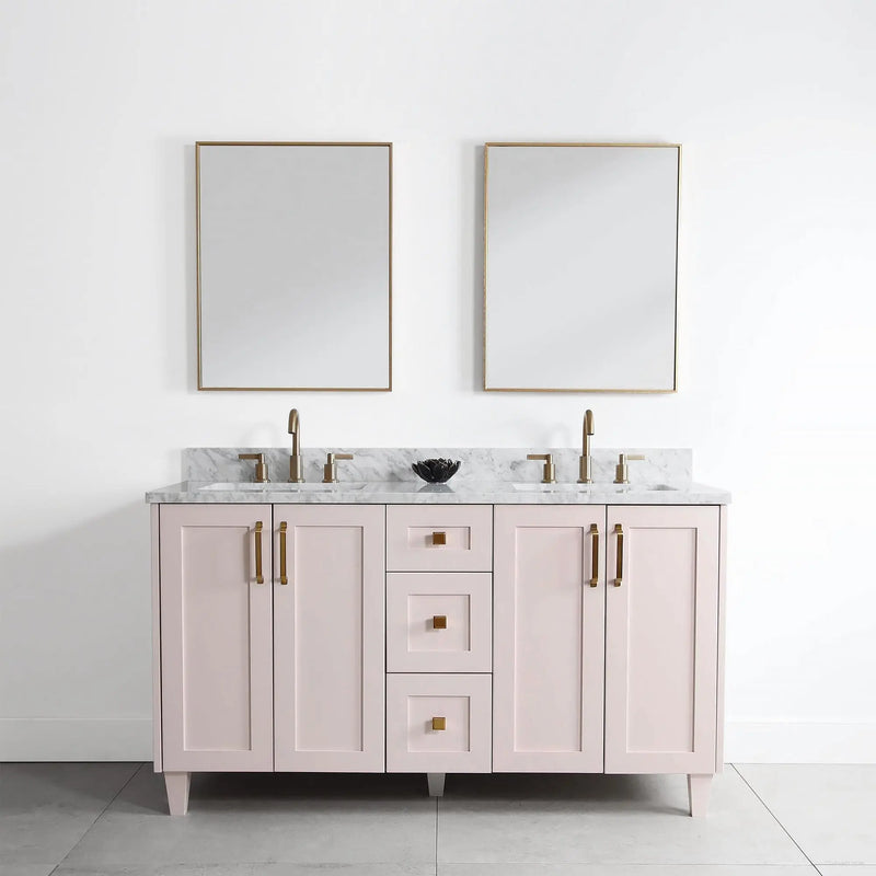 Bridgeport 60" Champagne Pink Bathroom Vanity, Double Sink - Teodor Vanities United States