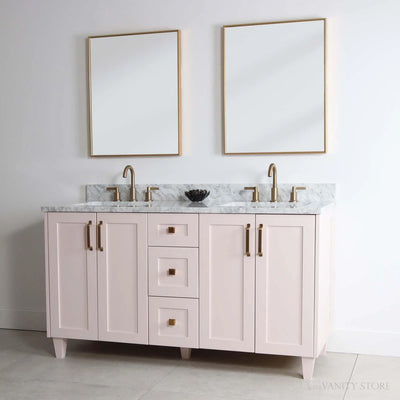 Bridgeport 60" Champagne Pink Bathroom Vanity, Double Sink - Teodor Vanities United States