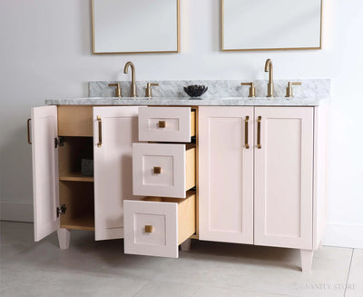 Bridgeport 60" Champagne Pink Bathroom Vanity, Double Sink - Teodor Vanities United States