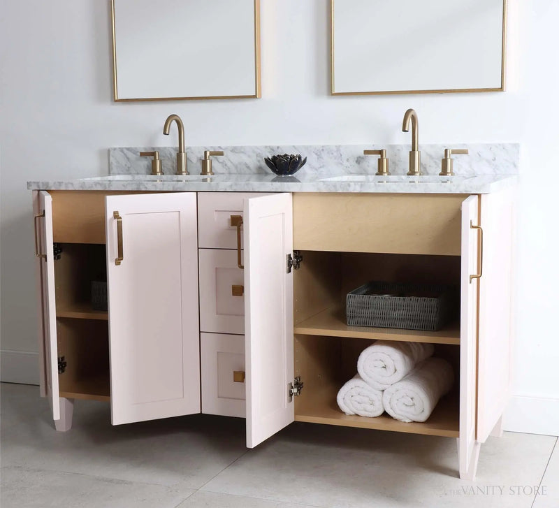 Bridgeport 60" Champagne Pink Bathroom Vanity, Double Sink - Teodor Vanities United States