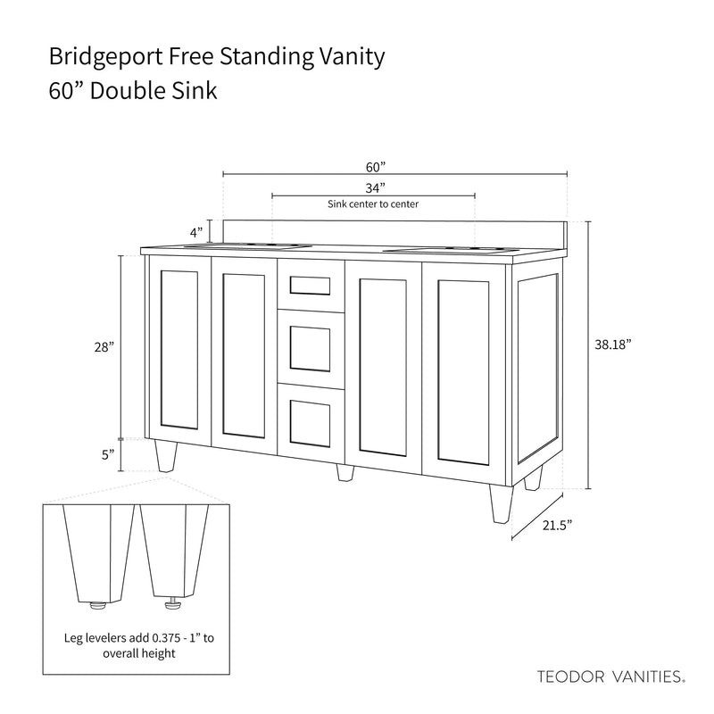 Bridgeport 60" Champagne Pink Bathroom Vanity, Double Sink - Teodor Vanities United States